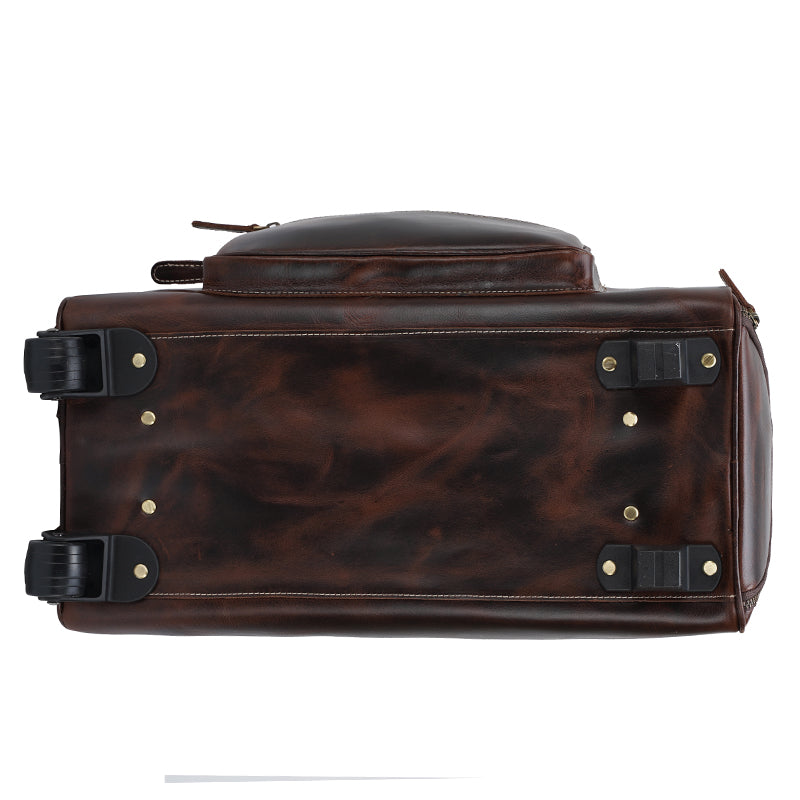 Genuine Leather Trolley Duffle Bag Wheeled