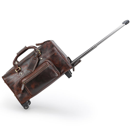 Genuine Leather Trolley Duffle Bag Wheeled